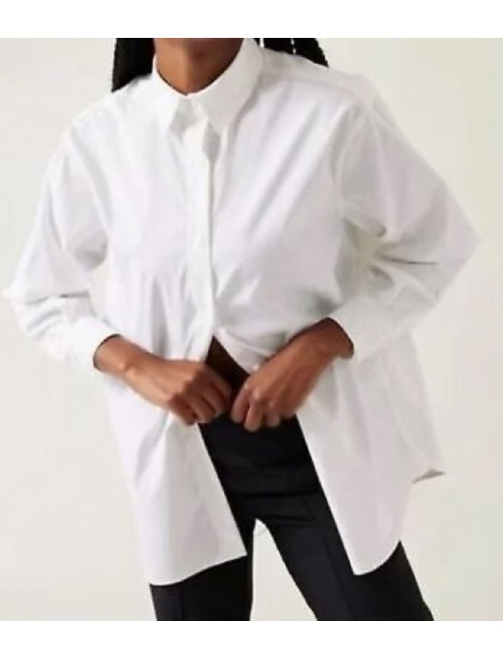 Athleta Performance Oversized Poplin Top Button-Front Tunic Shirt White M NEW